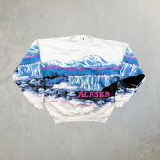 F- Vintage '90 Lifestyles Alaska Mountains Graphic Made In USA Crewneck