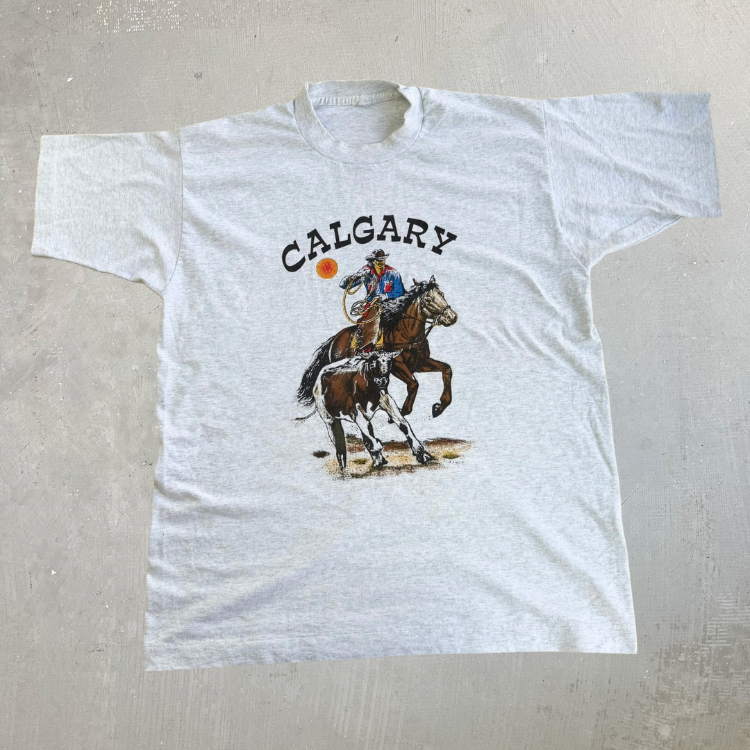 Vintage 90s Calgary Alberta Cowboy & Horse Graphic Single Stitch Tee - L