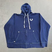 J- Vintage True Religion Buddha & Text Graphic Zip Up Hoodie - XL