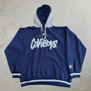 J- Vintage Dallas Cowboys NFL Starter Embroidered Logo & Text Graphic Hoodie - XL