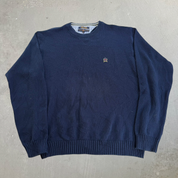 J- Vintage Tommy Hilfiger Embroidered Crest Navy Knit Sweater - 2XL