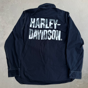 J- Harley Davidson Text Logo Button Down Shirt - L Slim