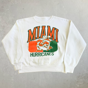 J- Vintage '89 University Of Miami Hurricanes Graphic Mascot & Text Crewneck - L