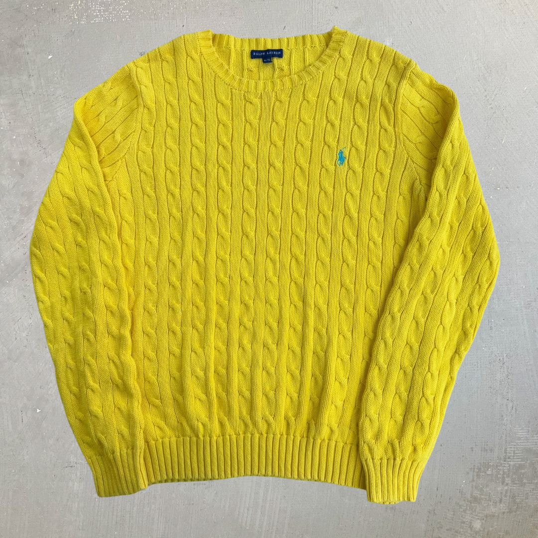 Vintage Women's Ralph Lauren Embroidered Logo Yellow Knit Sweater - Women's XL