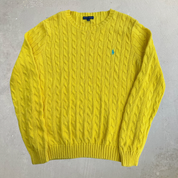 Vintage Women's Ralph Lauren Embroidered Logo Yellow Knit Sweater - Women's XL