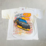 Vintage 90s Nascar Ford Dusty Wallace Car & Autograph Miller Draft Jumbo Print Made In USA Single Stitch Tee - 2XL