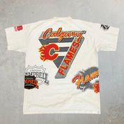 J- Vintage '91 Calgary Flames NHL Jumbo Print Single Stitch Tee - One Size (XL)