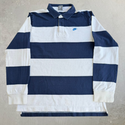 J- Vintage Nike Sportswear Embroidered Logo Striped Long Sleeve Rugby Shirt - L