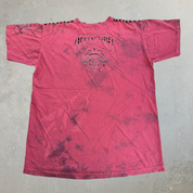 J- Vintage Affliction Embroidered Text & Graphic Maroon Acid Wash Tee - L