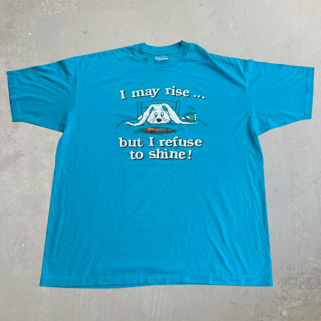 J- Vintage 90s I May Rise But I Refuse To Shine Cartoon Rabbit Graphic Made In USA Single Stitch Tee - 2XL