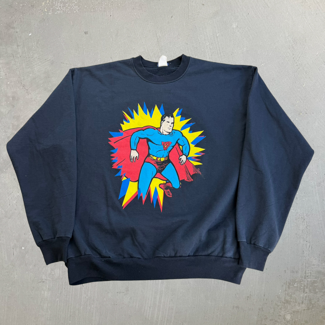 J- Vintage '98 Superman DC Comics Us Postal Stamp Design Graphic Made In USA Crewneck - 2XL