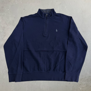 Polo RL Navy Embroidered Logo Quarter Zip Crewneck - M