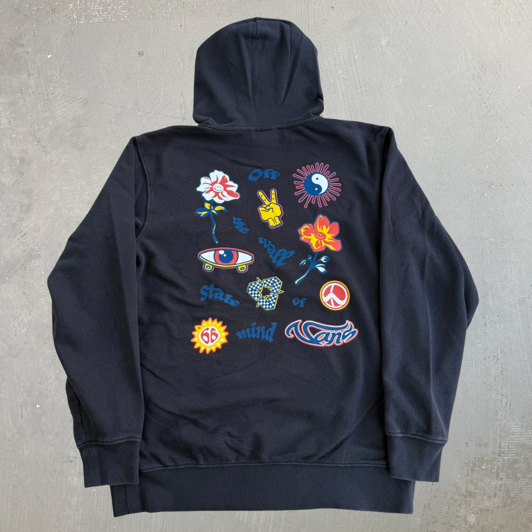 J- Vans Peace Signs & Text Graphic Hoodie - S