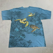 Vintage 90s Habitat Kiptopeke Turtles All Over Print Graphic Made In USA Single Stitch Tee - XL