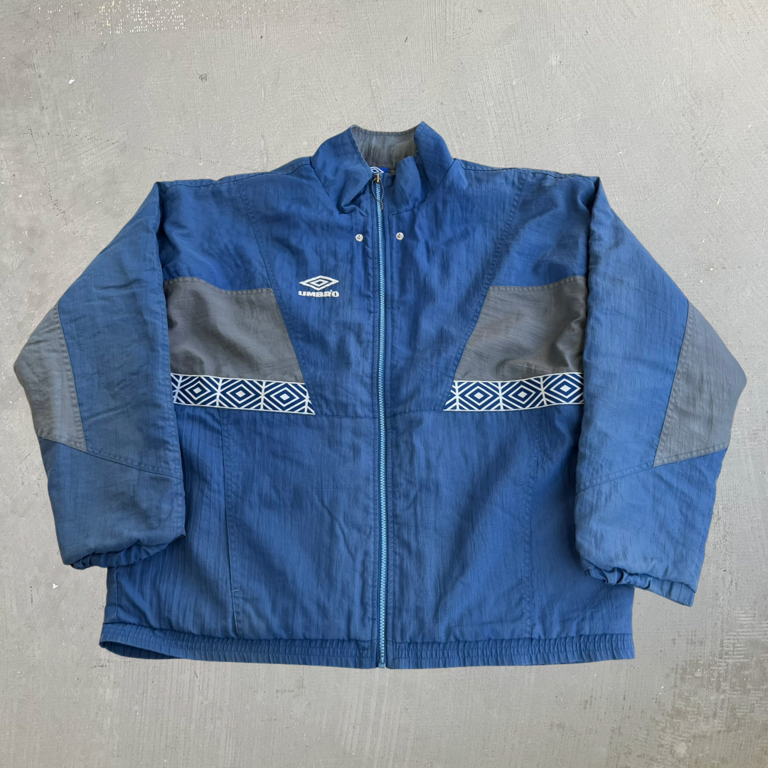 J- Vintage Umbro Embroidered Logo Zip Up Blue/Gray Winter Jacket - L