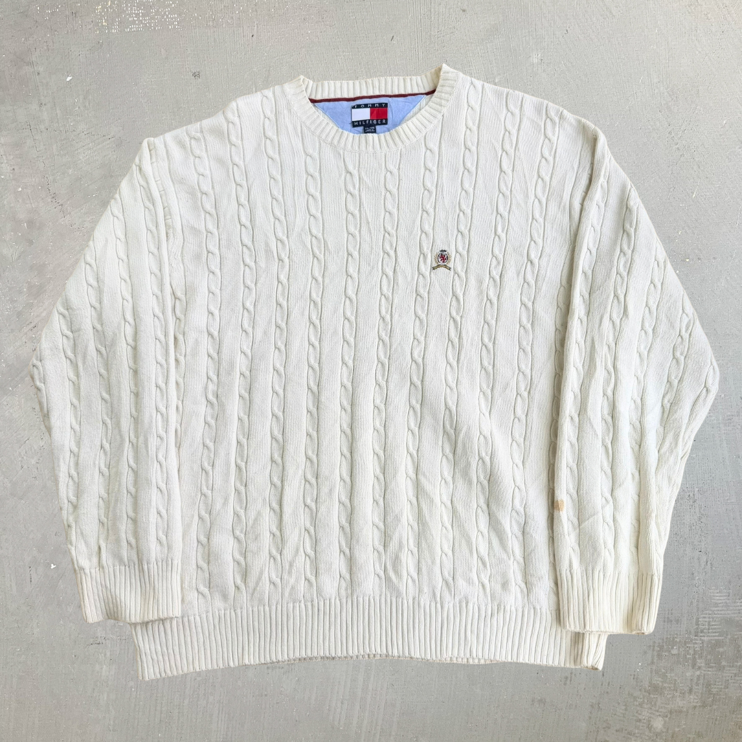 Vintage 90s Tommy Hilfiger Embroidered Crest Knit Sweater - 2XL