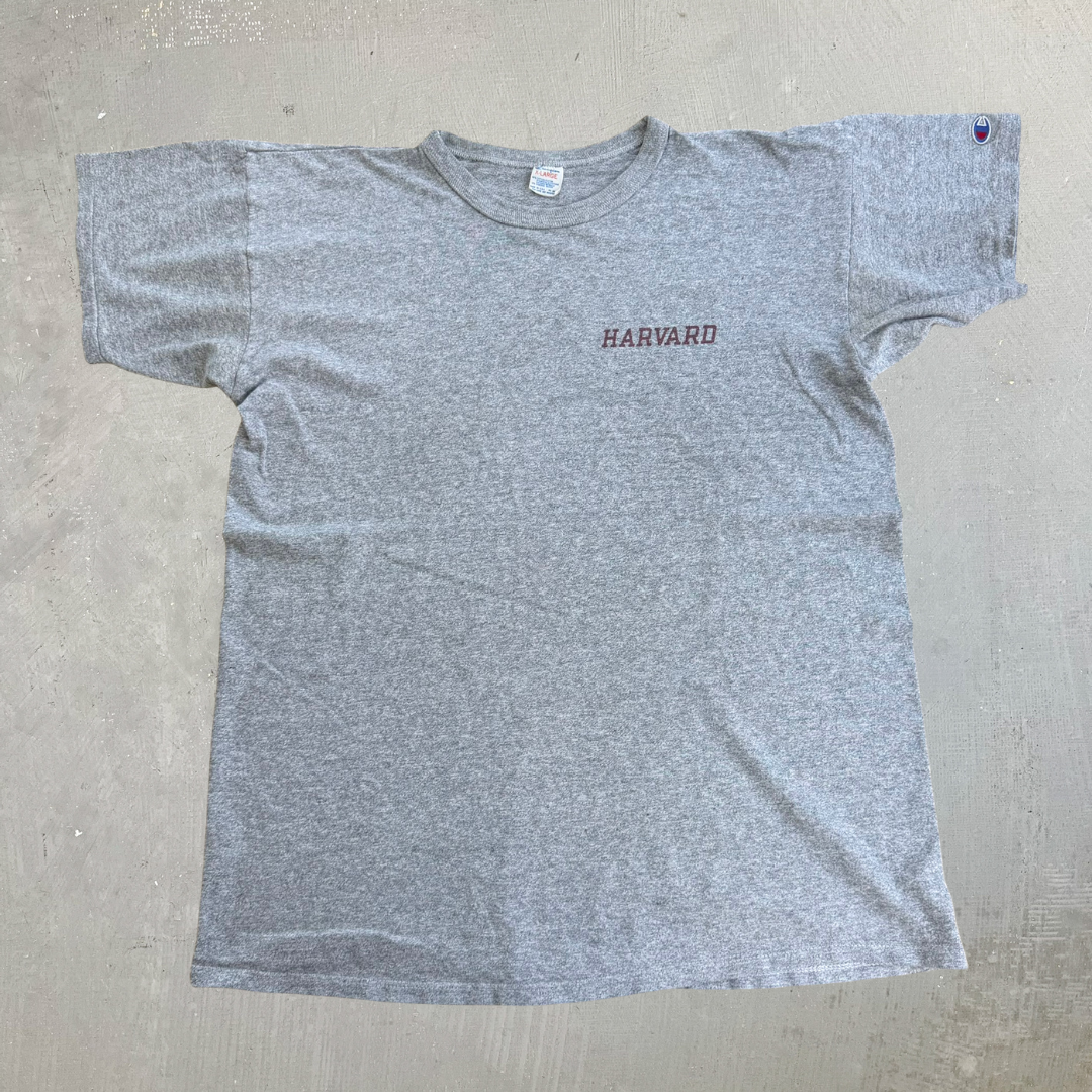 J- Vintage 80s Harvard Logo Champion Made In USA Single Stitch Tee - XL