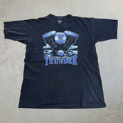 J- Vintage '95 Harley Davidson Lafayette Ville Feel The Thunder Graphic Made In USA Single Stitch Tee - L