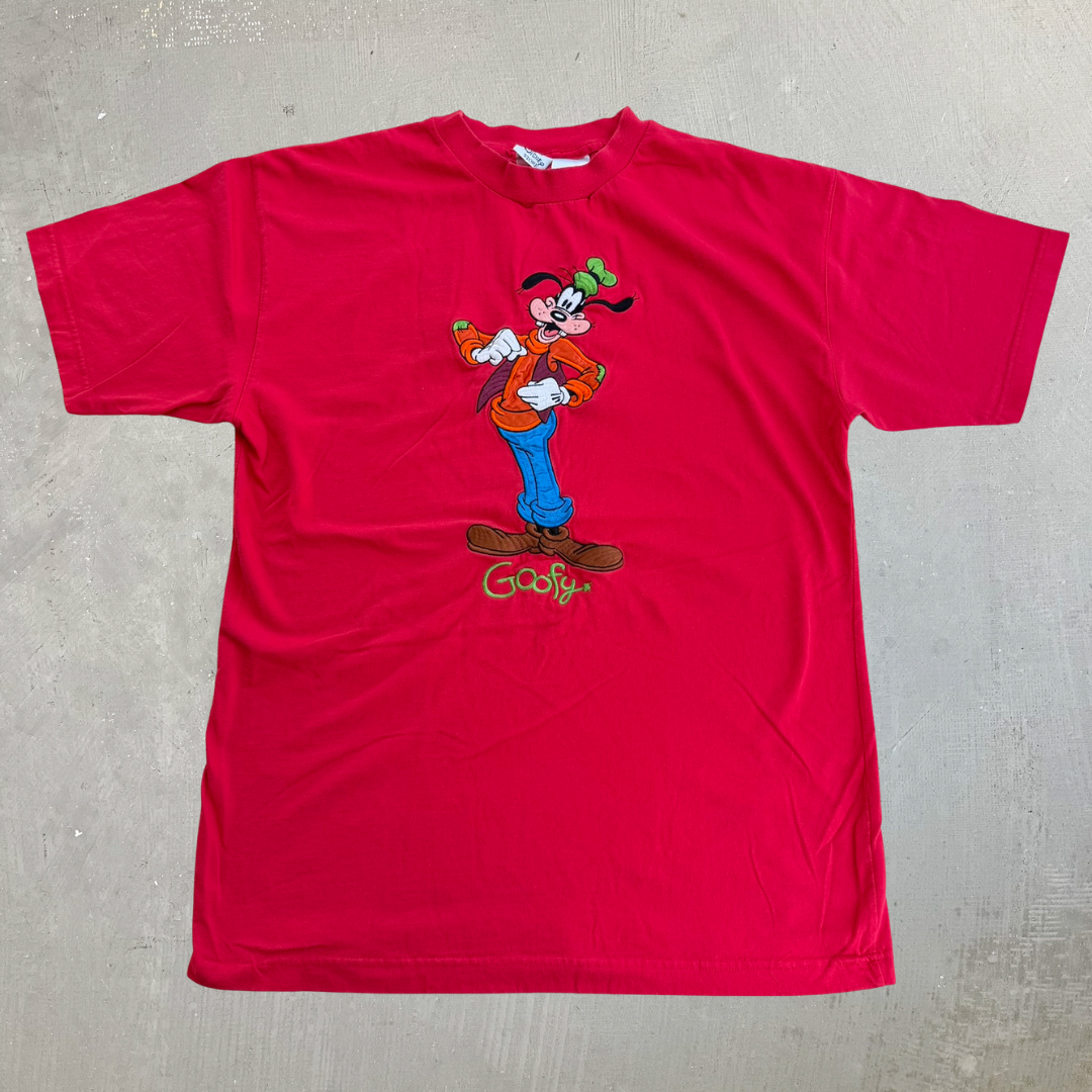 J- Vintage Disney Goofy Embroidered Character & Text Graphic Tee - L