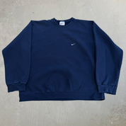 J- Vintage 90s Nike Embroidered Swoosh Made In USA Navy Crewneck - L