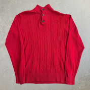J- Vintage Tommy Hilfiger Henley Red Knit Sweater - M