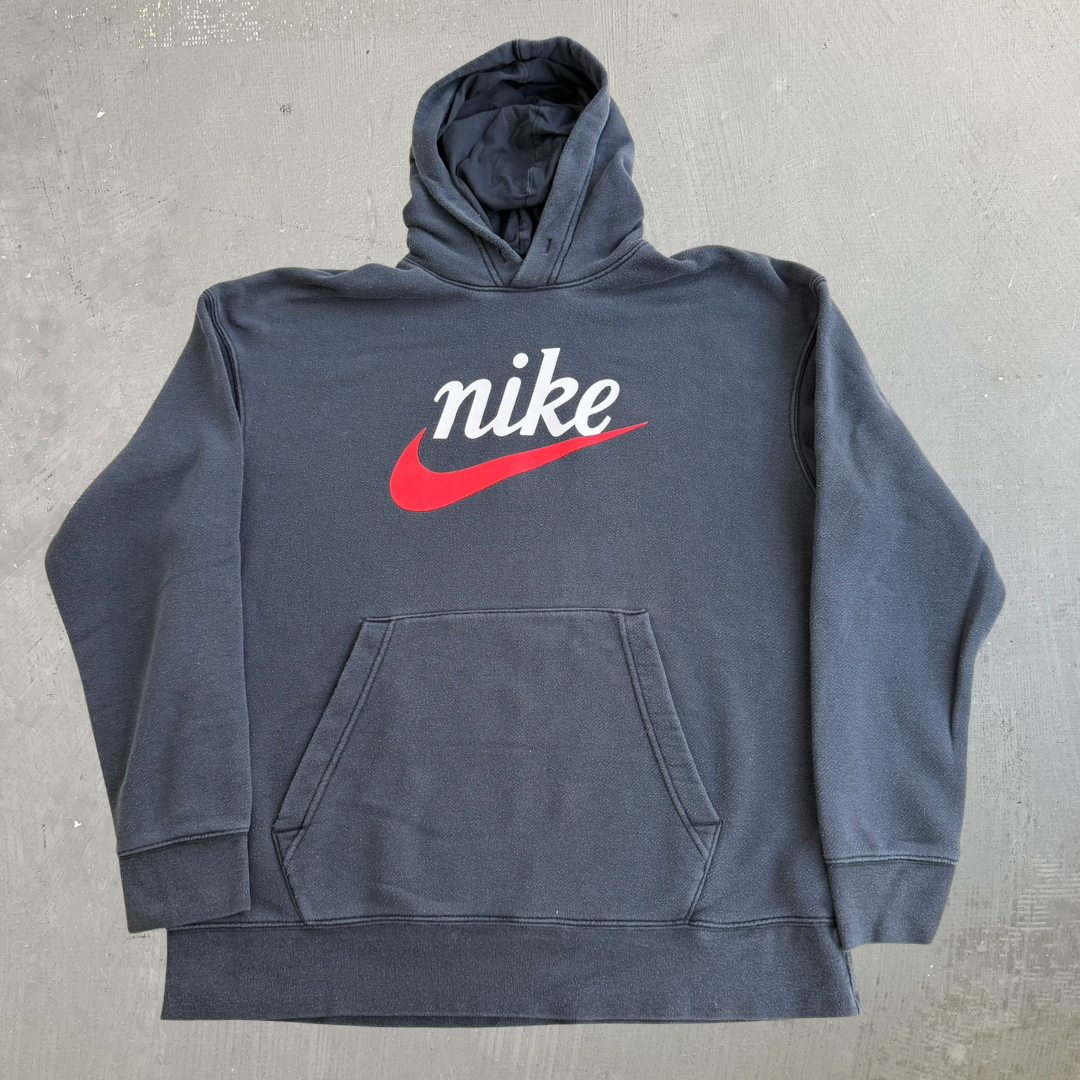 J- Vintage Nike Text & Swoosh Hoodie - L