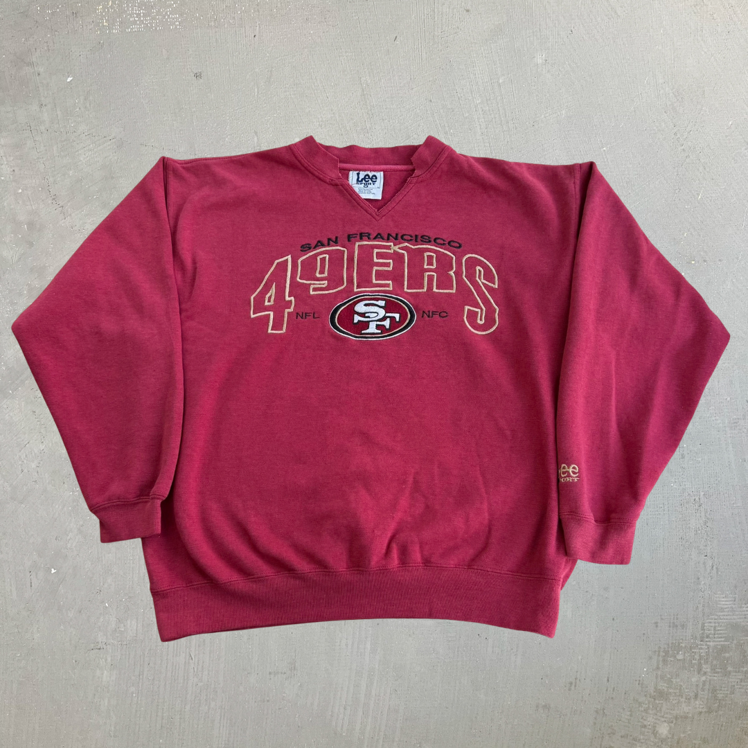 J- Vintage San Francisco 49ers NFL Lee Embroidered Logo & Text Crewneck - M