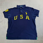 J- Vintage Polo RL USA Chenille Embroidered Text & Embroidered Logo Short Sleeve Polo Shirt - L