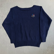 Vintage 90s Polo RL Embroidered Text & Flag Navy Knit Sweater - L
