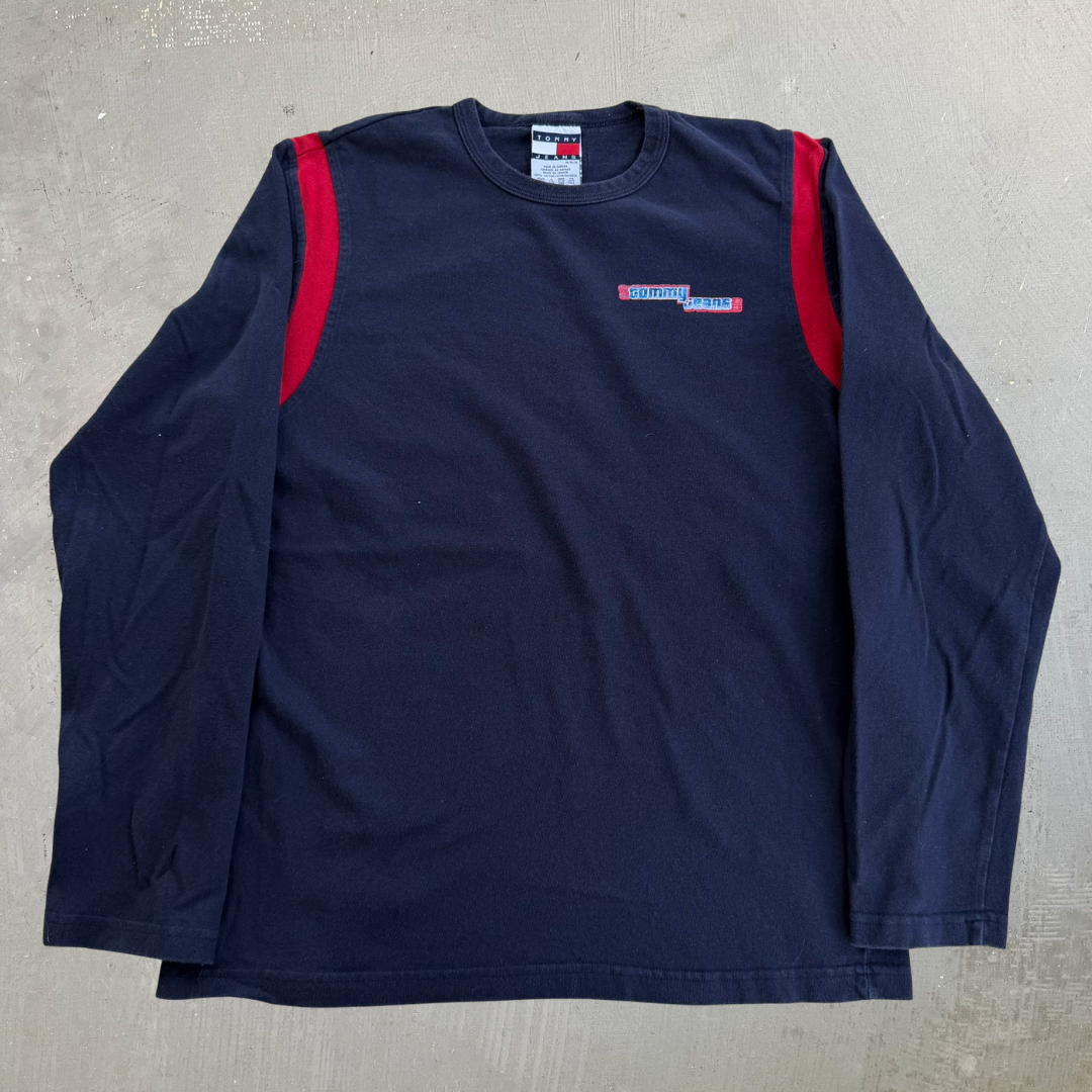 J- Vintage Tommy Jeans Text Graphic Long Sleeve Tee - M