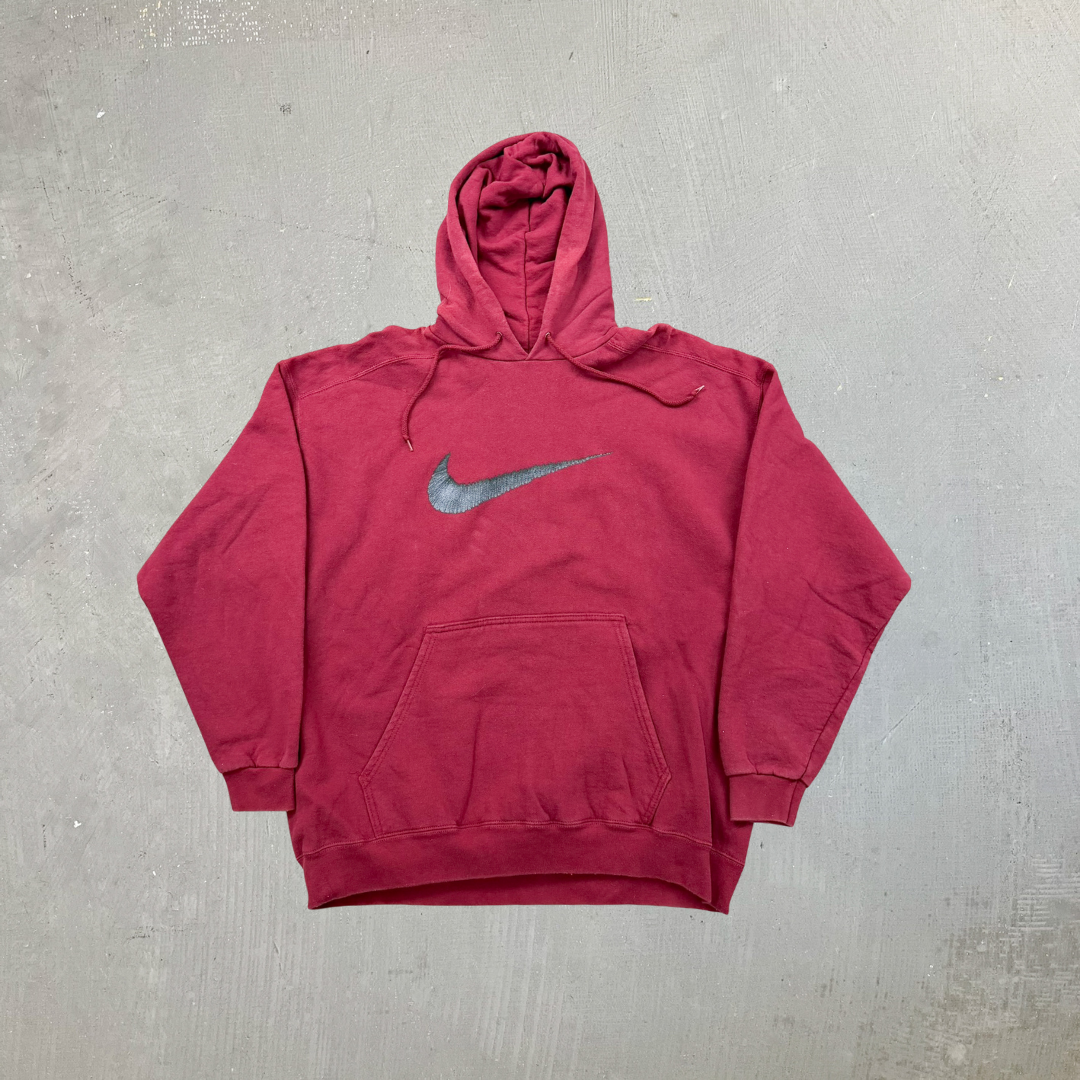 F- Vintage 90s Nike Burgundy Center Chest Swoosh Made In USA F- Vintage 90s Nike Burgundy Center Chest Swoosh Made In USA
