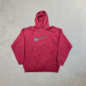 F- Vintage 90s Nike Burgundy Center Chest Swoosh Made In USA Hoodie