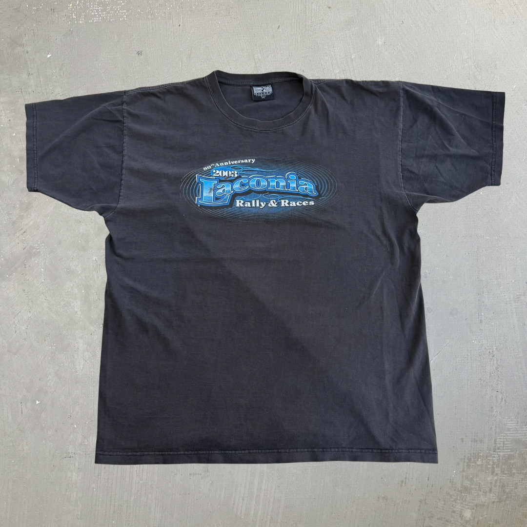 Vintage '03 Laconia Bike Week Rally & Races Graphic Made In USA Tee - 2XL