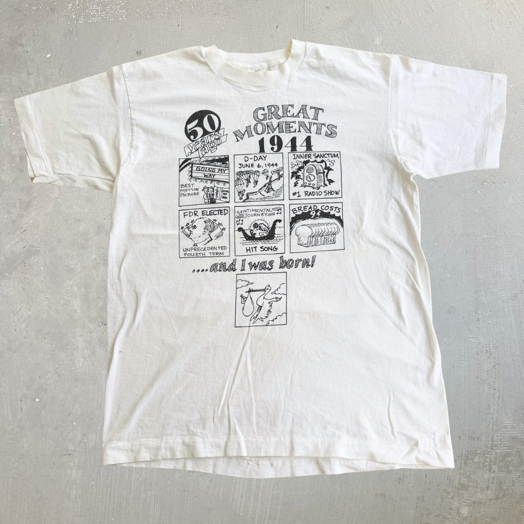 J- Vintage '94 Great Moments Of 1944 Graphic Made In USA Single Stitch Tee - L