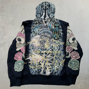 J- Vintage Y2K Christian Audigier Rhinestones Leopards Jumbo Print Zip Up Hoodie - XL