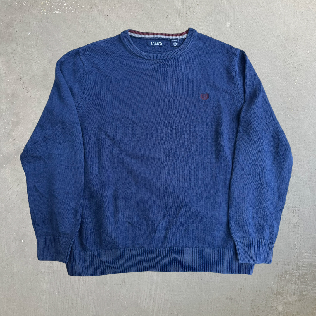 J- Vintage Chaps RL Embroidered Logo Navy Knit Sweater - XL