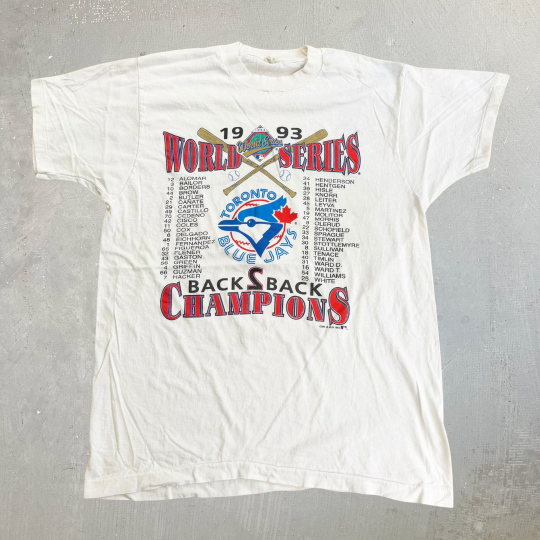 J- Vintage '93 Toronto Blue Jays World Series Back 2 Back Champions MLB Single Stitch Tee - XL
