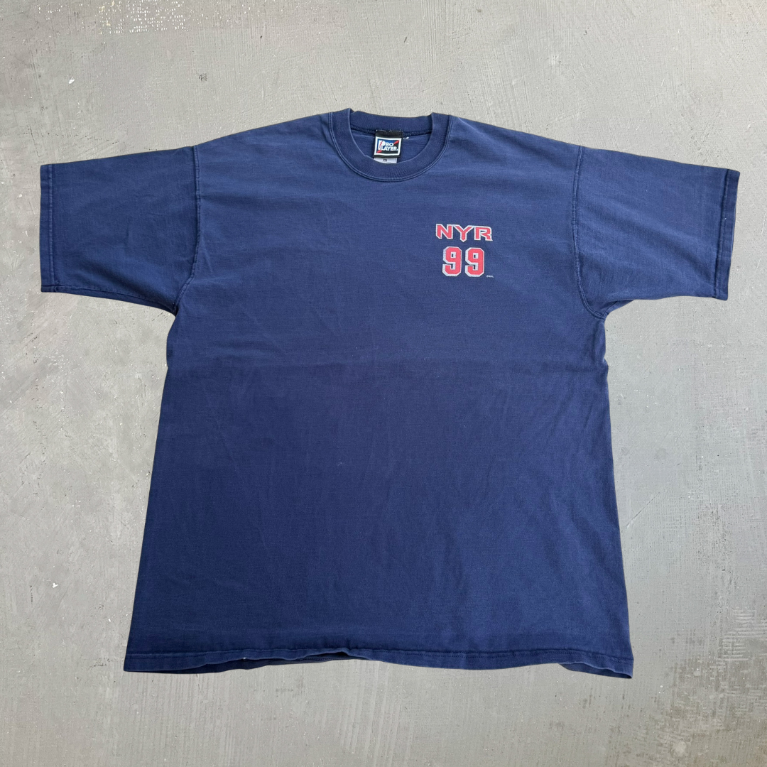 J- Vintage '99 Wayne Gretzky New York Rangers NHL The Great One Accolade Pro Player Tag Tee - XL