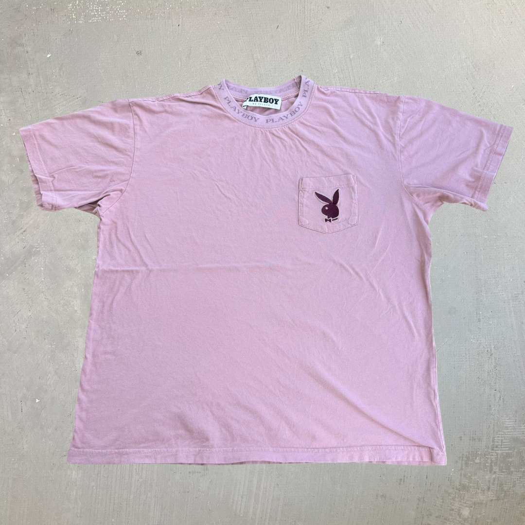 J- Vintage Playboy Embroidered Bunny Logo Pocket Tee - L