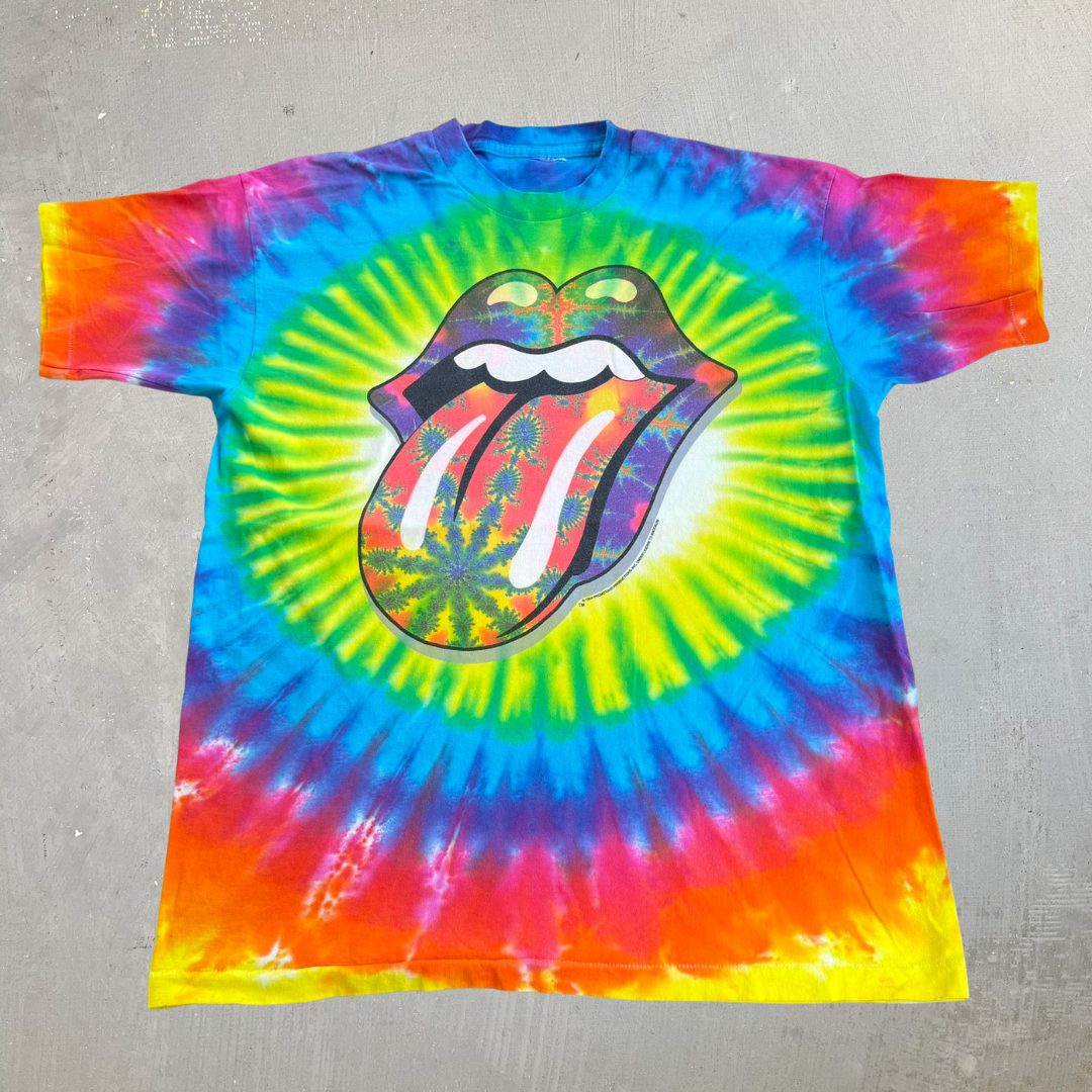 J- Vintage '94 The Rolling Stones Logo & Text Tie Dye Single Stitch Tee - XL