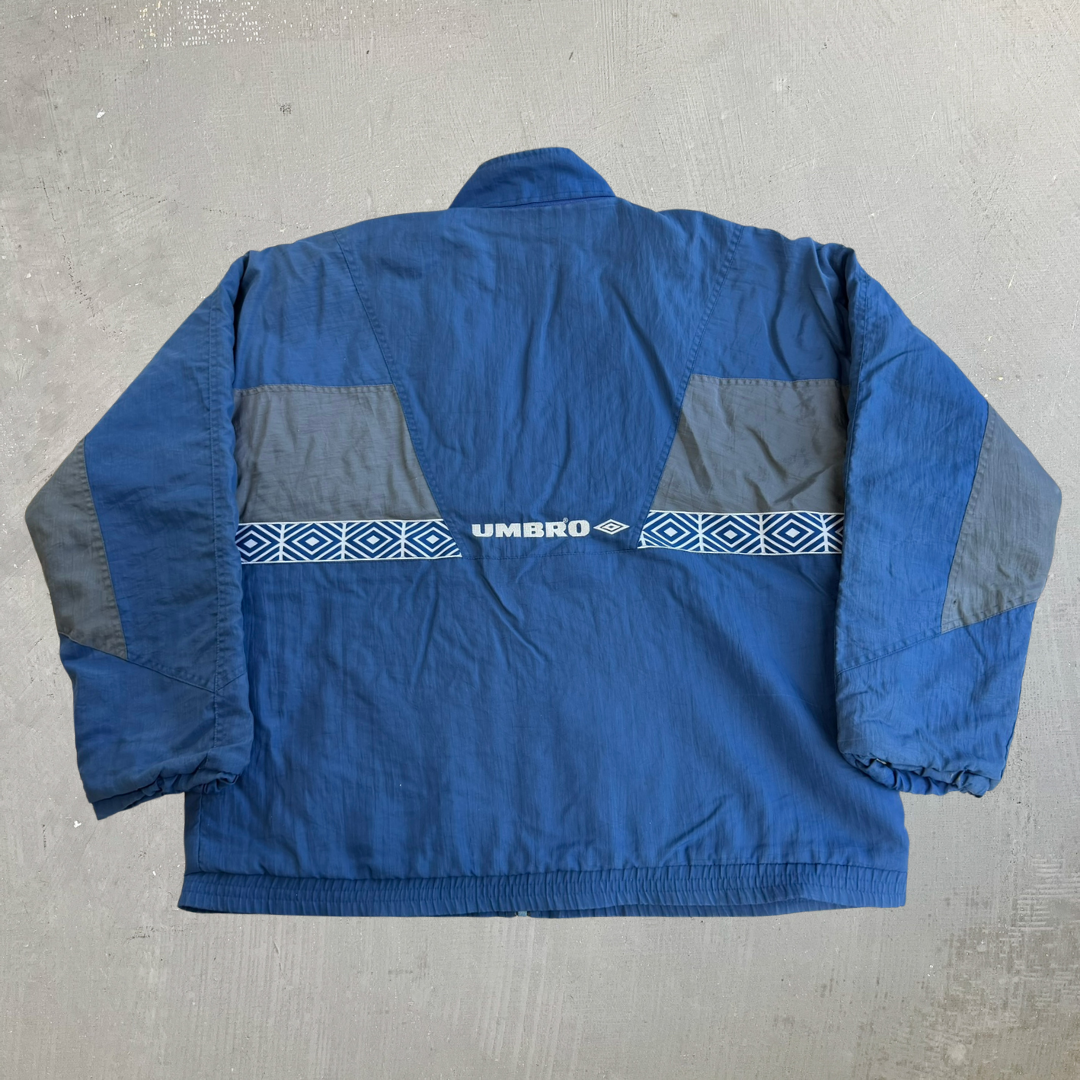 J- Vintage Umbro Embroidered Logo Zip Up Blue/Gray Winter Jacket - L