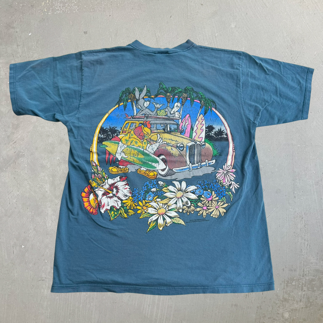 J- Vintage '94 Looney Tunes Bugs Bunny Daffy & Taz Vacation Graphic Made In USA Tee - L