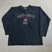J- Vintage Harley Davidson V-Twin Power Embroidered Logo & Text Long Sleeve Tee - XL
