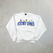 F- Vintage '95 Looney Tunes Characters & Text Graphic Made In USA Crewneck