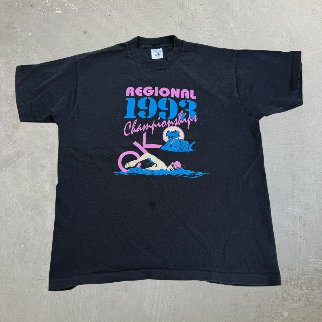 J- Vintage '93 British Columbia Regional Swimming Championship Graphic Single Stitch Tee - XL