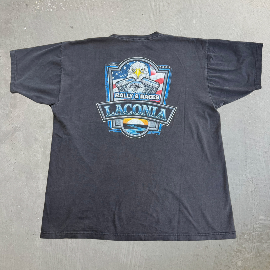 Vintage '03 Laconia Bike Week Rally & Races Graphic Made In USA Tee - 2XL