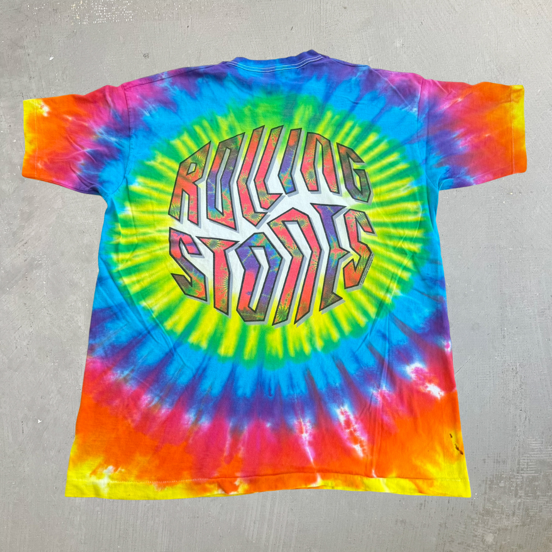 J- Vintage '94 The Rolling Stones Logo & Text Tie Dye Single Stitch Tee - XL