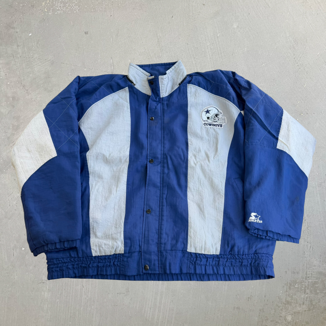J- Vintage 90s Dallas Cowboys NFL Starter Embroidered Logo Zip Up Winter Jacket - XL
