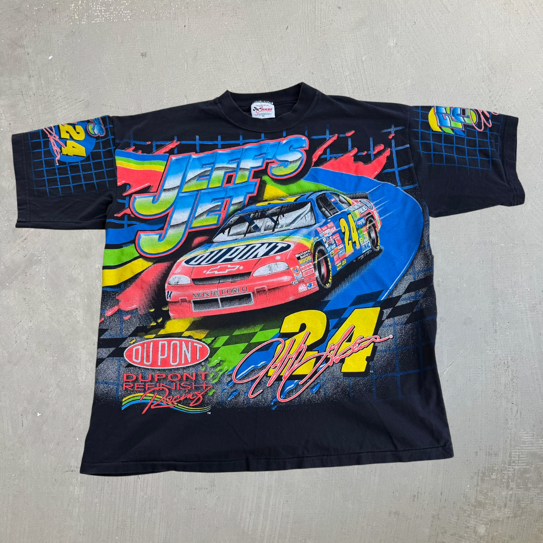 J- Vintage '97 Nascar Jeff Gordon Jeff's Jet Jumbo Print Graphic Made In USA Tee - XL