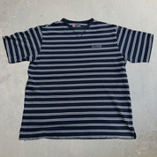 J- Vintage Ralph Lauren Chaps Embroidered Text Navy/White Striped Tee - L